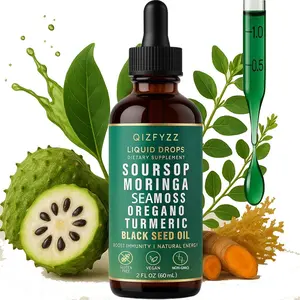 qizfyzz Soursop Bitters Liquid Drops 10-in-1 with Nori, Moringa, Turmeric, Black Seed Oil, Oregano, Ashwagandha | Herbal Extracts for Overall Health | Vegan, Non-GMO | 2 fl oz