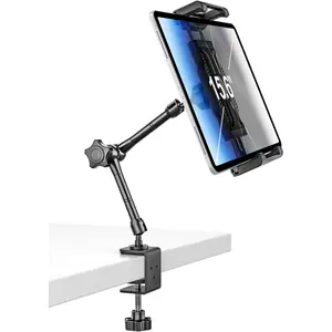 Tablet Stand Holder for Desk Mount - [Small Portable] Tablet Holder for Kitchen, Bed Clip with 1.26" Depth Large Clamp for iPad Pro 13 Air Mini, Galaxy, Fire, , , 6-15.6" Devices