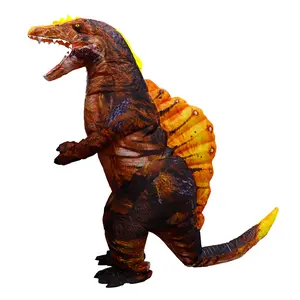 Bestselling Realistic 3D Printed Brown Spinosaurus Polyester Inflatable Costume, Battery-Free, Youth/Adult Sizes (Fits 155-190cm), Comes with Fan & Battery Box (Batteries Not Included), Must-Have for Halloween Cosplay & Festival Carnivals