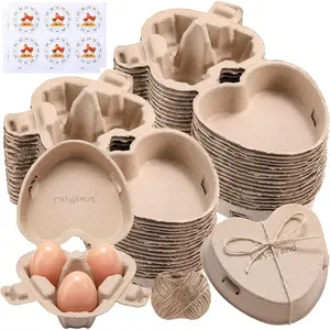 30 PCS Valentine Heart Shaped Egg Cartons with Labels Easter Pulp Paper Egg Cartons 3 Count with Jute Rope Cute Egg Basket Storage Container Holder Lover Gift Chicken Eggs Crate
