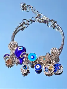 1pc Devil Eye, Buddha Hand & Stars Moon Design, Fashionable Retro DIY Jewelry Charm Bracelet for Daily Wear & Valentines Gift