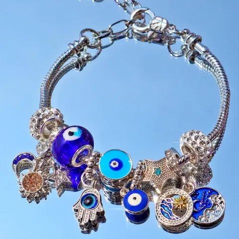 1pc Devil Eye, Buddha Hand & Stars Moon Design, Fashionable Bracelet Style Retro DIY Jewelry Charm Bracelets for Daily Wear & Valentines Gift