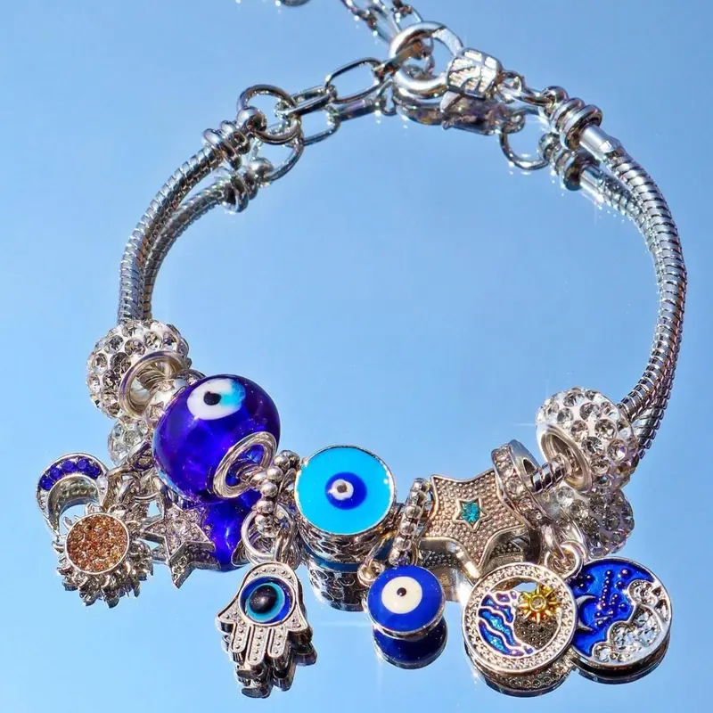 1pc Devil Eye, Buddha Hand & Stars Moon Design, Fashionable Bracelet Style Retro DIY Jewelry Charm Bracelets for Daily Wear & Valentines Gift