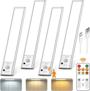 Under Cabinet Lighting with Remote Control,USB Rechargeable 180 Lumen LED Motion Sensor Light Indoor,Wireless Under Counter Light,3 Color Dimmable Closet Light for Bedroom,Wardrobe,Stairs,4 Pack