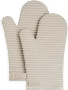 Ribbed Soft Silicone Oven Mitt Set, 7"x13", Milkshake 2 Count