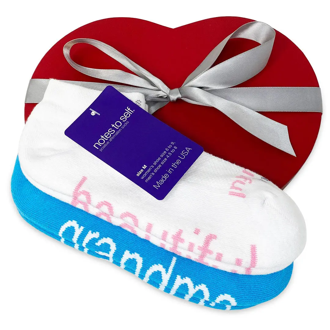 I love grandma® + I am beautiful™ sock gift set in red heart box