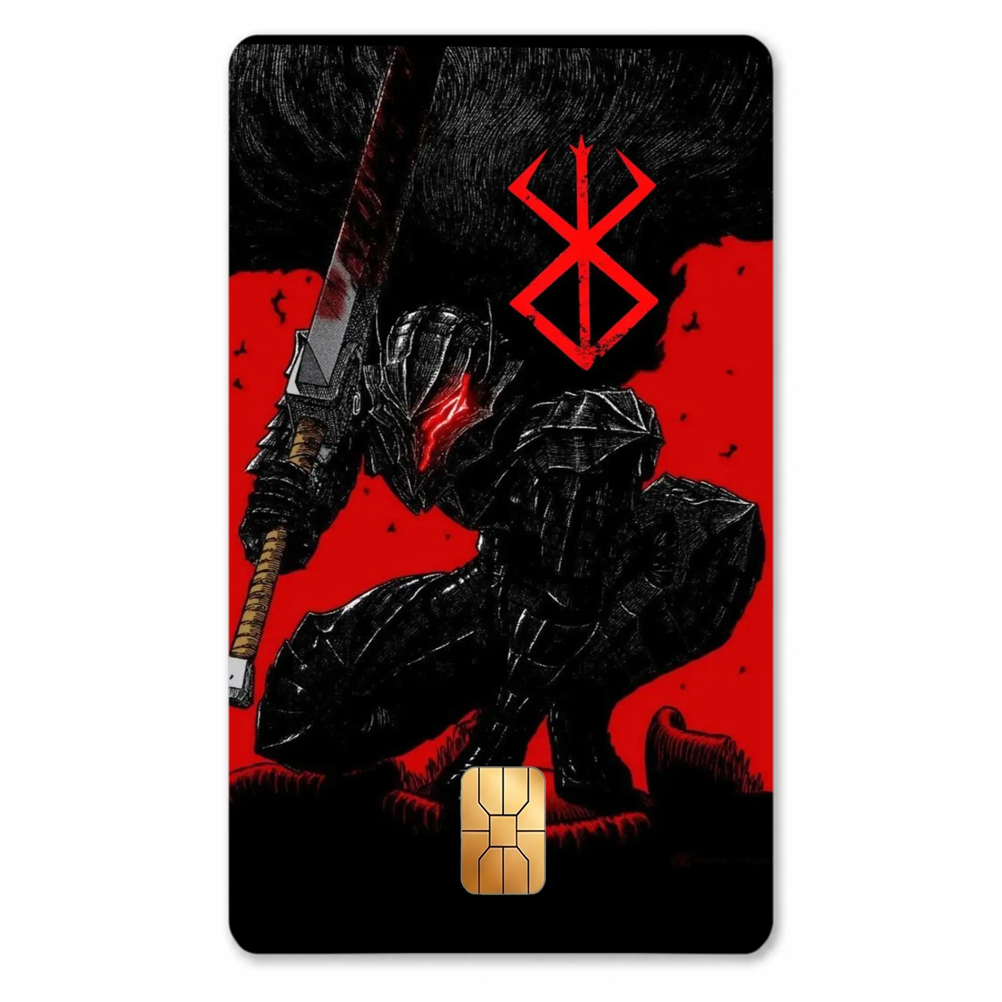 Dark Fantasy Anime Wallet Skin, Berserk Manga Card Sticker, Guts Black Armor Credit Card Decal, Gothic Anime Merch for Collectors