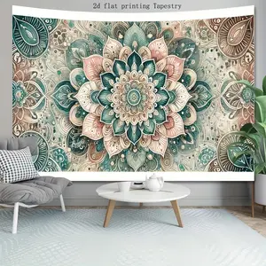 Easy-Hang Retro Floral Mandala Tapestry - Versatile Polyester Wall Decor for Living Room, Bedroom, Office & Parties