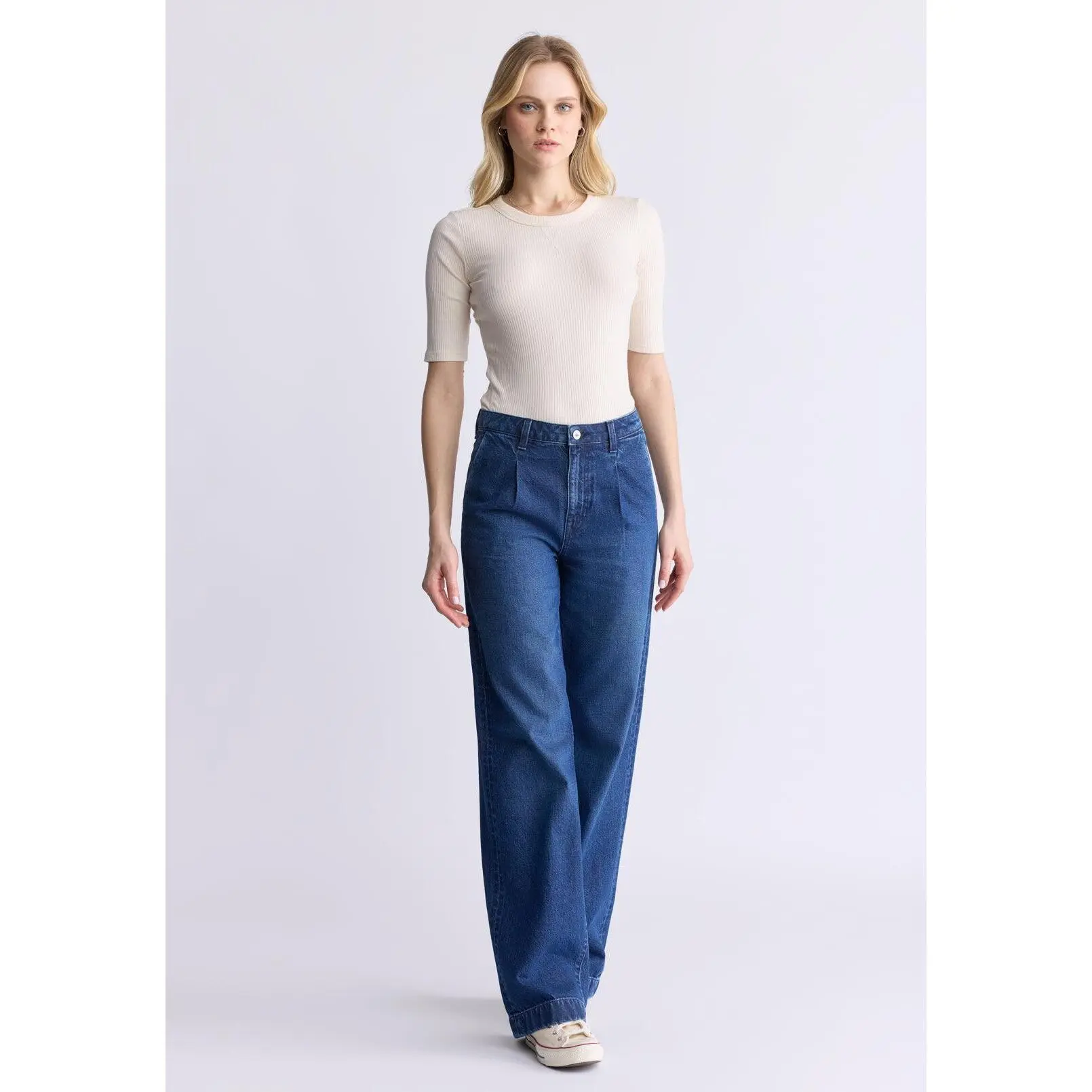 Addie Women's High Rise Wide Leg Jeans, Indigo Contrast - BL16002