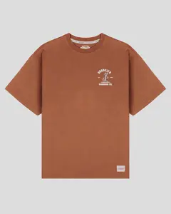 Brooklyn Cloth Premium Heavy Weight Hardware Co Tee, 250 GSM Boxy Relaxed Fit T Shirt, Short Sleeve Front and Back Graphic Casual Top, Olive Gray, Small to Large