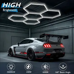 Hexagon Garage Lights, 5-HEX 240W Garage LED Lights, Modular Honeycomb Shop Light for Detailing, Workshop, Home Gym, Warehouse, DIY Workspace