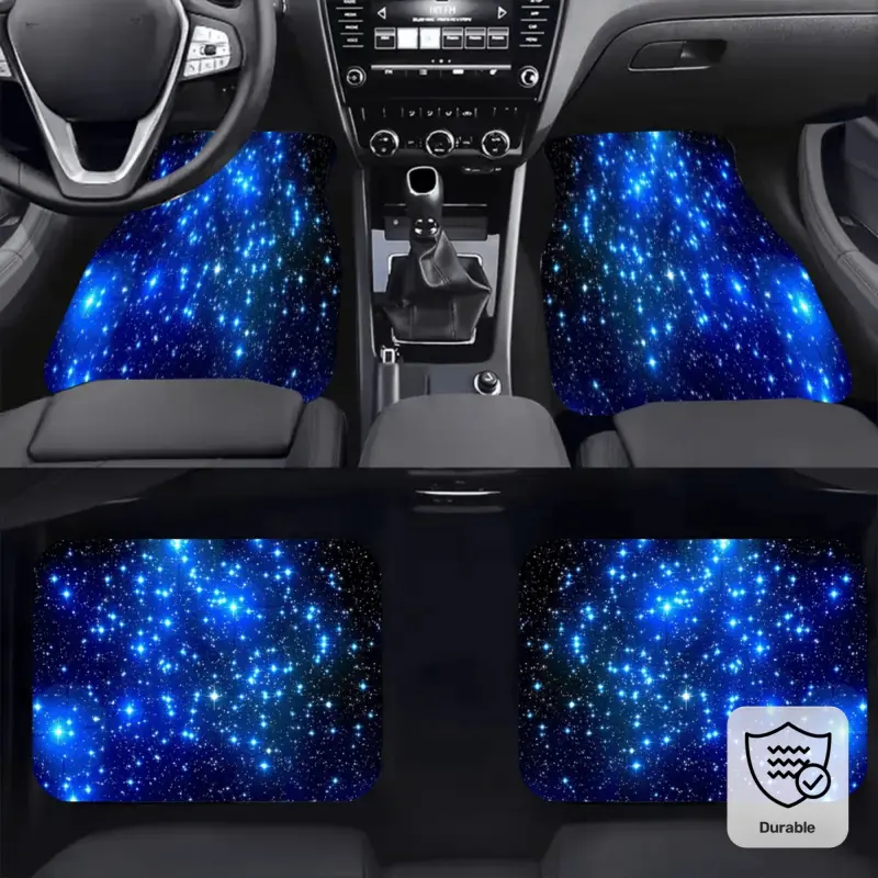 4-piece set of blue starry sky pattern car floor mats, Automotive mats, Car interior accessory - non-slip, washable polyester fiber, durable interior decoration and protection accessories, suitable for universal driver positions