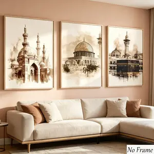 3pcs Islamic Holy City Al-Aqsa Mosque Dome Canvas Posters, Dome Wall Art, Modern Home Decor, Floral Design