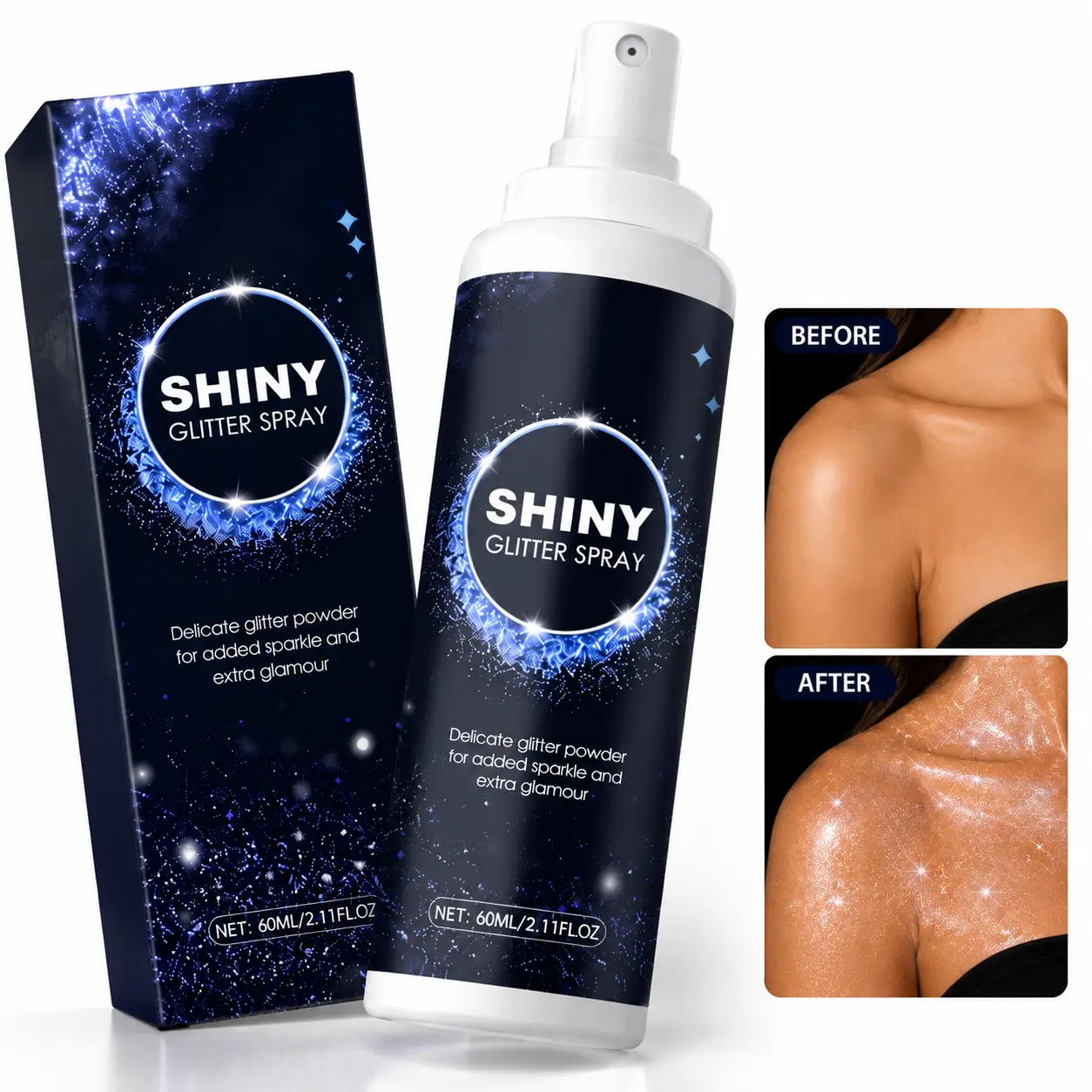 Body & Hair Glitter Spray, Instant Glow Up Shimmer Mist, Long Lasting Rave Glow Spray for Festival, Party, Club Night Looks, 60ml Galaxy Glow Mist