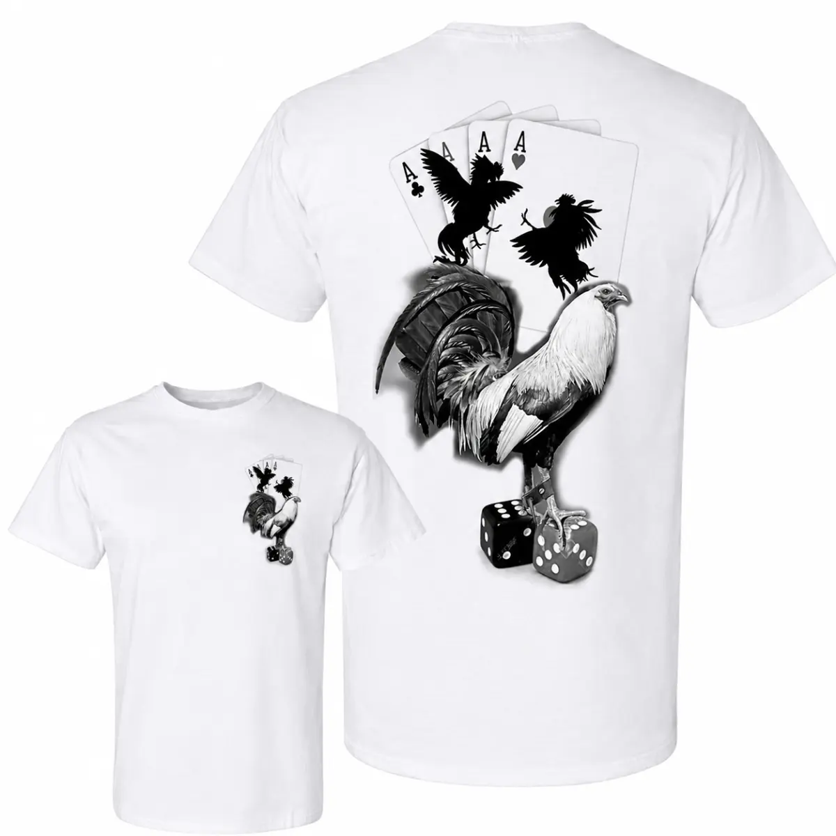 Lucky Gamefowl Rooster Shirt, Rooster Poker Graphic Tee, Double Sided Unisex T-Shirt, Casino Dice Playing Cards Shirt, Vintage Rooster Graphic Gift for Men