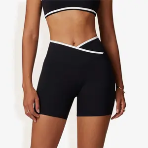 Anna-Kaci Active Women's High Waist Cross Band Athletic Shorts for Yoga and Training- Small, Black