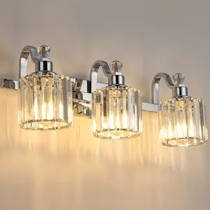 2024 Modern Bathroom Vanity Light Stainless Steel Crystal Vanity Lights Over Mirror Modern Crystal Bathroom Wall Lighting Fixtures