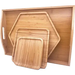 Serving Trays Charcuterie Platter 16.5"x11.8"(42x30cm with Handle, Set Includes 1xHexagon 12.5"(32cm)+1xSquare 7.8"(20cm)+1xSquare 5.9"(15cm) Small Plates for Family Dinner