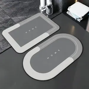 Quick-Dry Super Absorbent Bath Mat, Diatomaceous Earth Thin Mat with Non-Slip Rubber Backing, Machine Washable & Anti-Mold, Geometric Design for Bathroom Kitchen Laundry