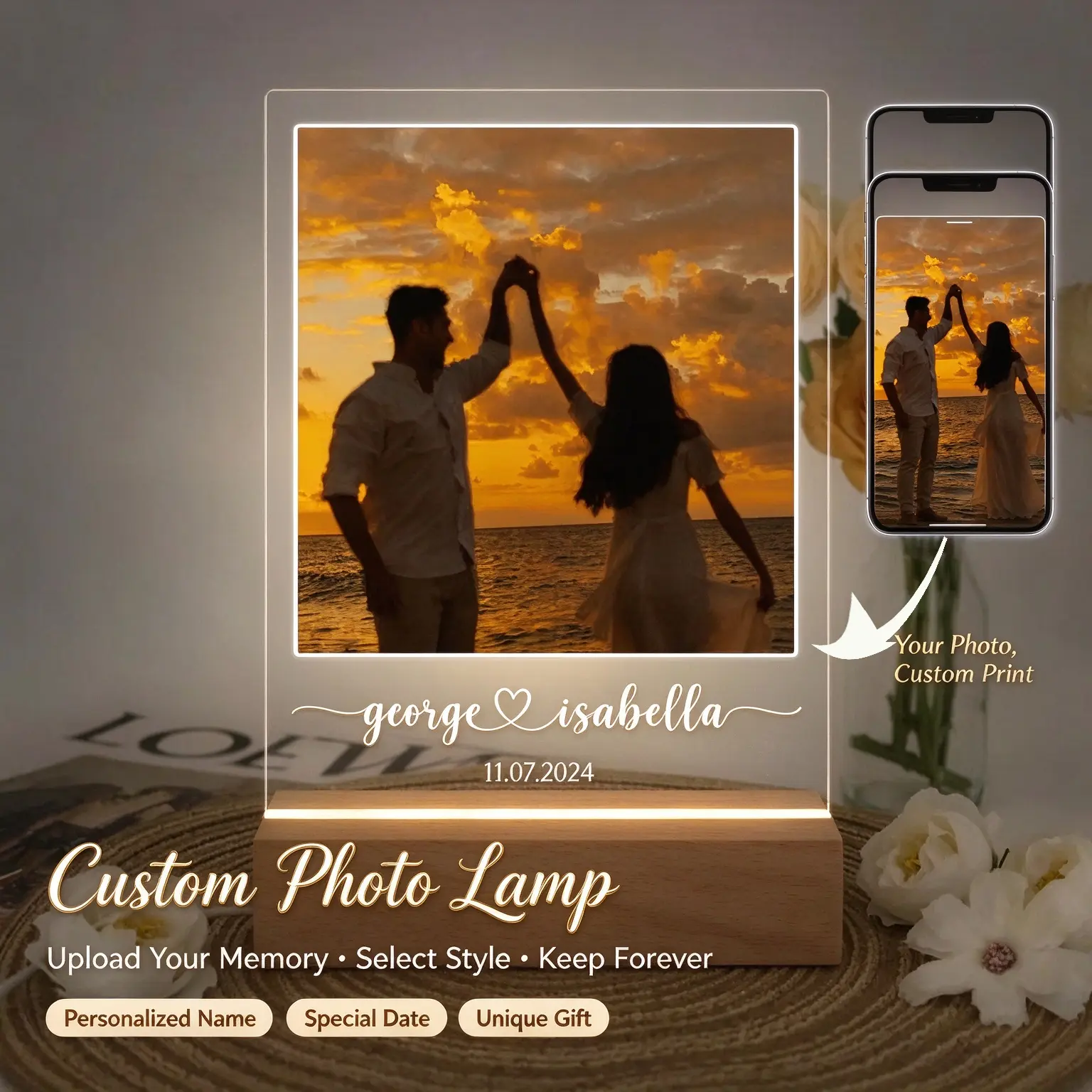 Custom Photo LED Light,Photo Collage Lamp,Personalized Acrylic Picture Frame, Gift for Couple, Christmas Gift, Gift for Her Him Friends, Valentine’s Day Gift