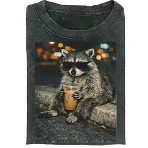 [Flashsale up to 70%] Funny Raccoon Drinking Iced Coffee TShirt, Animal Meme Graphic Tee, Gift for Men, Women funny T-shirts for women, Cotton Top Streetwear
