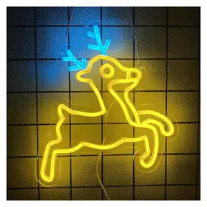 Sign Illuminated Neon Logo Deer Lamp Wall Decoration, Color Light, Suitable For Children'S Rooms, Bars, Parties 36.5cm×34.5cm