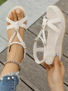 Women's Fashionable Plain Color Wedge Sandals, Open Toe Sandals, Casual Comfortable Sandals for Beach, Party, Wedding, Daily Wear, Girl