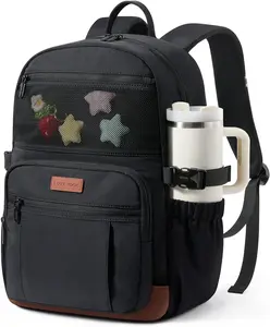 LOVEVOOK Laptop Backpack for Women Men with Giant Tumbler Holder - DIY Cute 15.6Inch Work Computer Travel Backpack with Laptop Compartment, Large Capacity College Commuter Teacher Purse Bag, Black