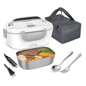 2 in 1 110V 12V Stainless Steel Electric Heating Lunch Box Car Office School Food Warmer Container Heater Lunch Box Set Smartain