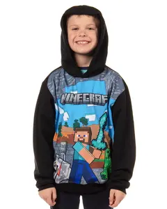 Mad Engine Minecraft Boy's Minecraft World Steve Creeper Wolf Pullover Hooded Hoodie