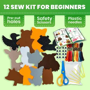 QUOKKA Forest Theme Felt Sewing Kit for Kids 7+ Years - 12-Piece Basic DIY Figurine-Making Kit with Included DIY Material