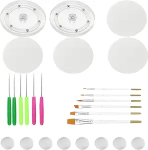 Cookie Decorating Kit Supplies Including 2 Acrylic Cookie Turntable 6 Cookie Scribe Needle 4 Silicone Mesh Mats 6 Cookie Decoration Brushes 8 Rubber Feet Bumpers (Number A)