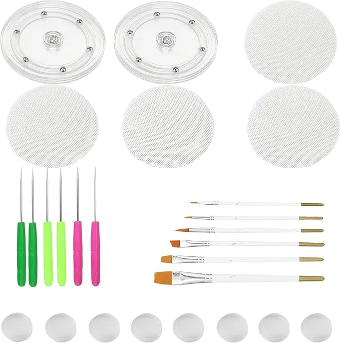 Cookie Decorating Kit Supplies Including 2 Acrylic Cookie Turntable 6 Cookie Scribe Needle 4 Silicone Mesh Mats 6 Cookie Decoration Brushes 8 Rubber Feet Bumpers (Number A) tiktokshopbacktoschool