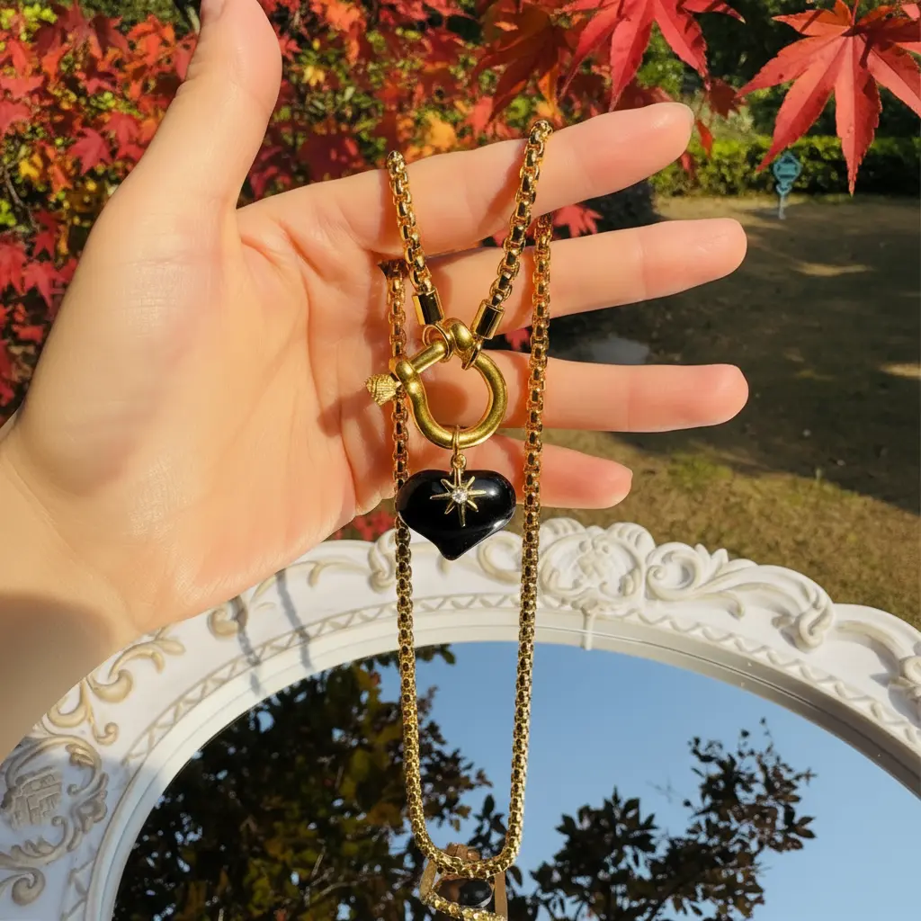 Crystal Heart Necklace | Gold Horseshoe Clasp | Healing Stone Pendant | Tiger Eye Rose Quartz Amethyst Black Agate Green Aventurine | Gift for Her Gemstone Pendant Necklace