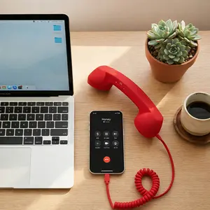 Retro Phone Microphone,Type-C Wired Desktop Phone Stand Mic for iPhone and Android, Stylish Decorative Design