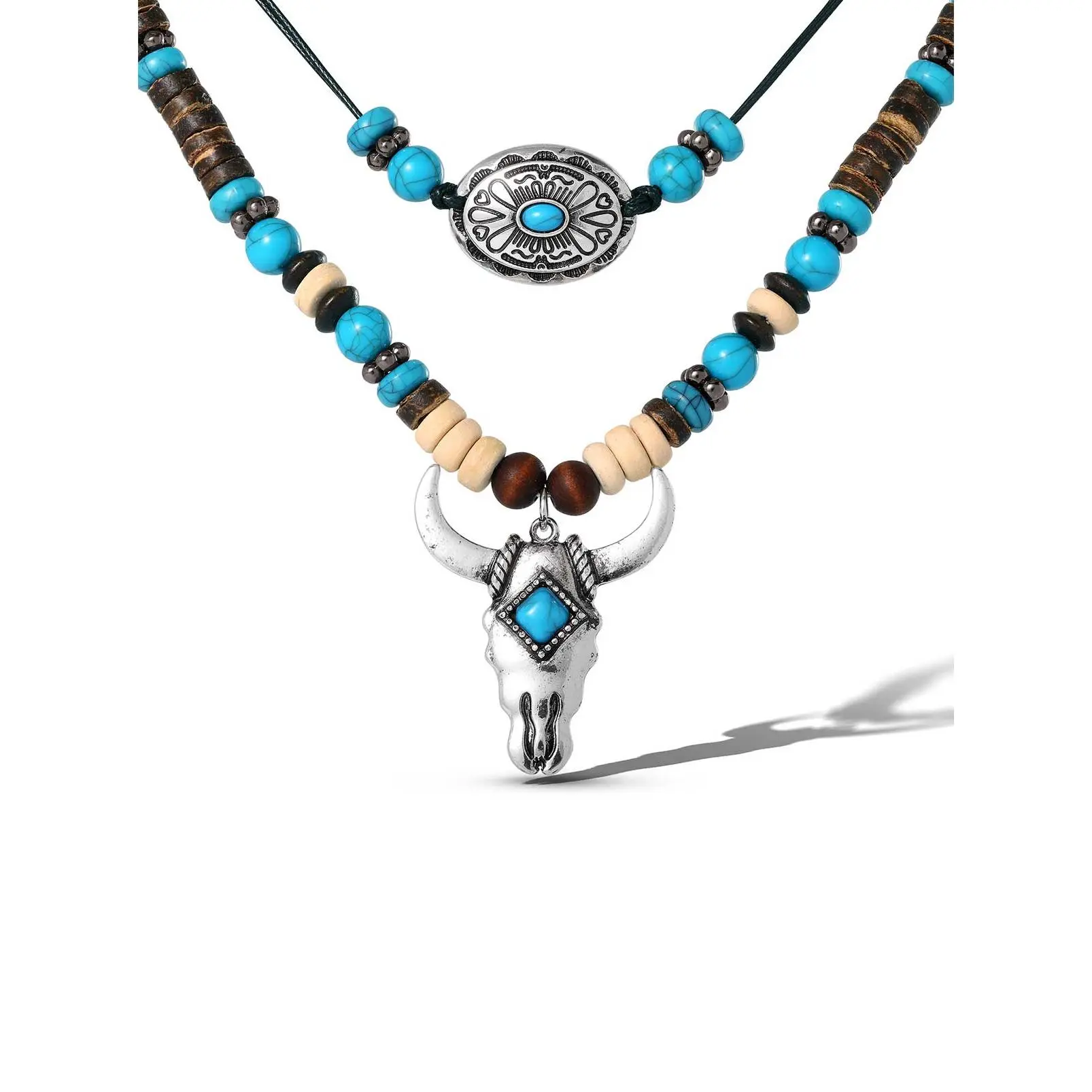 Layered Turquoise Bull Head Necklace