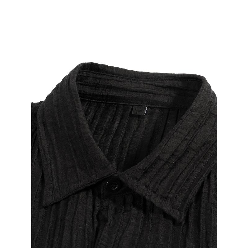 ZF - Textured Short Sleeve Button-Up Shirt - Black