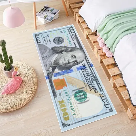 Creative 100 Dollar Pattern Rug, 1 Count Bedroom Decor Bedside Soft Carpet, Area Rug, Thickened Fluffy Plush Floor Mat for Home Living Room Bedroom