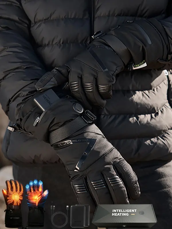 Norwell Winter Electric Heated Gloves, USB Touchscreen Gloves for Men & Women - Full Finger & Back‑of‑Hand Heating, 7.4V 2×2500mAh Battery, 100% Polyester Shell, Goatskin & Microfiber Synthetic Leather Palm for Hunting, Fishing, Skiing, Motorcycle Riding