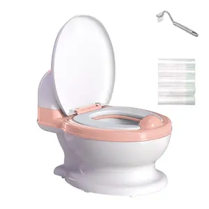 Potty  Toilet, Realistic Potty  Seat,  Potty Chair with Soft Seat, Removable Potty Pot, Toilet Tissue Dispenser and Splash Guard, Non-Slip for & & White, Pink