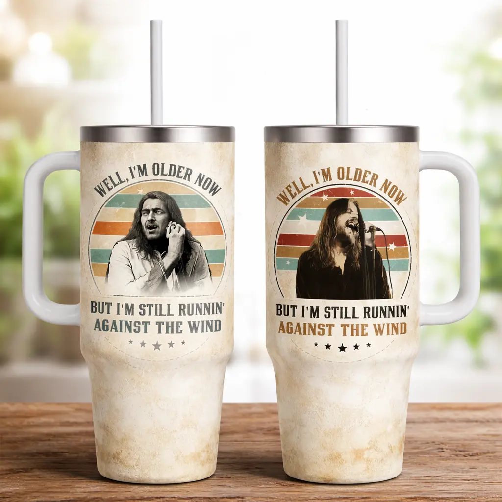 Bob Seger Well I'm Older Now 40oz Tumbler With Handle, 'm Still Running Vintage Quotes Cover, B0b Seger Cup, Insulated Mug 40oz, Hot Cold Drink Cup