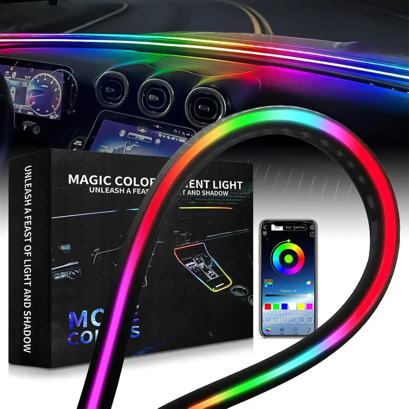 DIBMS Smart LED Car Lights Interior with USB Port, LED Strip Fiber Optic Ambient Lighting Car, Wireless App Control, Sync to Music, Car Decorations Interior Accessories Gifts for Women Men led car ambient light Multicolor LED Rock Light Kit