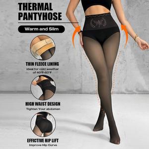 Women's Winter Thermal Pantyhose High Waist Tummy Control Butt Lifting Fleece Lined Transparent Leggings with Elasticity for Cold Days Strap Style Thick Womenswear Basic Fit Minimalist Translucent Black