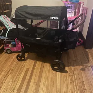 [Mother's Day Gift] HARPPA All-Terrain Wagon Stroller for 2 with Canopy, Baby Stroller, Foldable 4-Seat, Wagon for Outdoor & Beach, Adjustable Push & Pull Handle, Footwell & Large Storage, Park & Camping Adventures #Summervibes