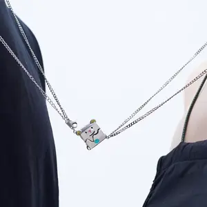 2026 Magnetic Cube Dice Couple Necklace - Interactive Matching Set, Stainless Steel Pendants That Click Together, Unisex Love Symbol Jewelry  ： 2026 - ，，