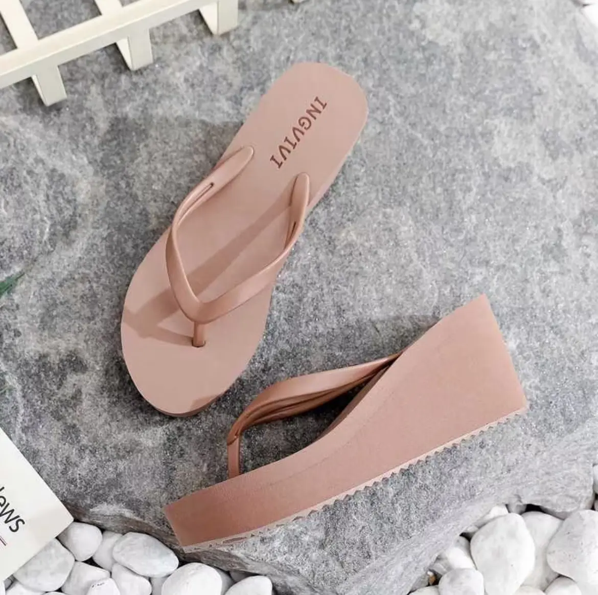 Women's Pink Wedge Flip Flops with Comfortable Design and Secure Fit for Everyday Wear Casual Thick Sole Flip Flops | Women's Wedge Heel Outdoor Shoes