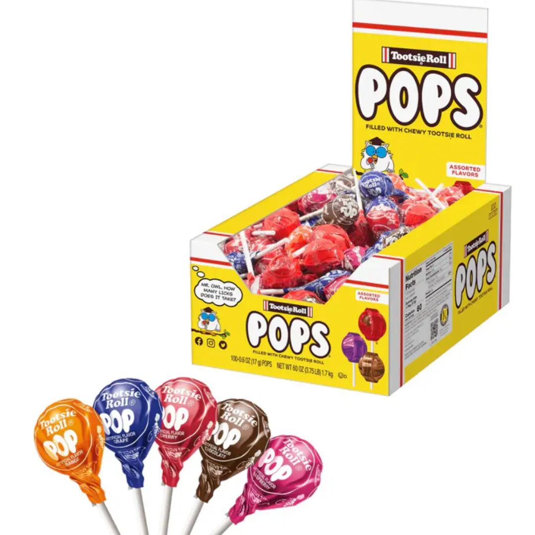 Tootsie Pops Assorted Flavors Lollipops - 100-Count Box, 0.6 oz Each Lollipop