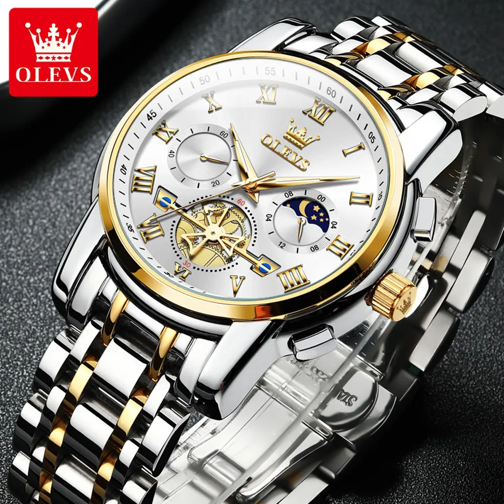OLEVS Authentic Men's Analog Quartz Watch - All-Black, Water-Safe, Metal-Tone, Shatter-Resistant, Waterproof, Luminous, Date Function, Stainless Steel, Modern Fashionable Wristwatch, Birthday Souvenir Gift, Model 2859, All-Black Quartz Watches