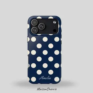 Dark blue polka dots design with custom initials for Iphone Samsung