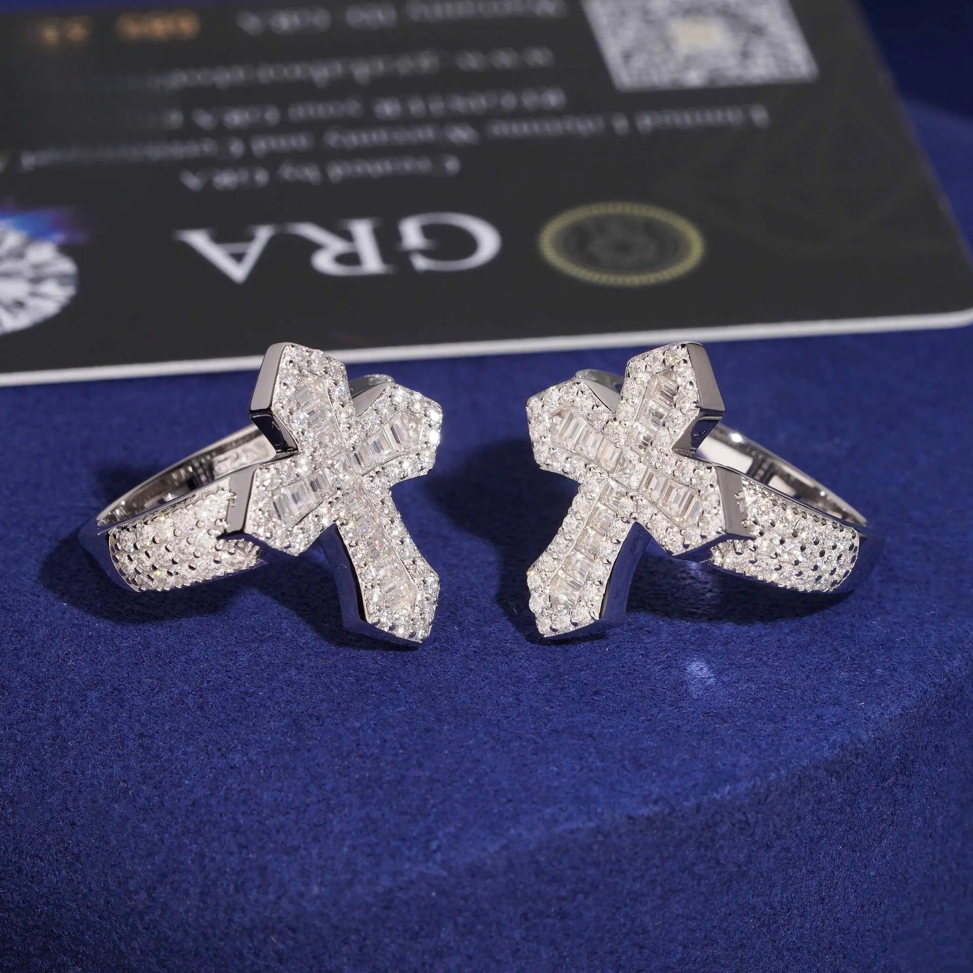 Loveden Shiny Cross Ring VVS1 D Color Moissanite Ring For Women N Men s925 Sterling Silver Engagement Wedding Anniversary Party Gift